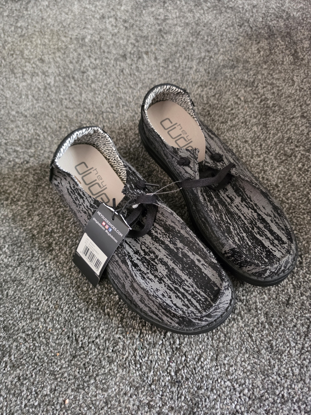 Hey Dude Wally Patterned Slip-On Moccasins in Black and Gray